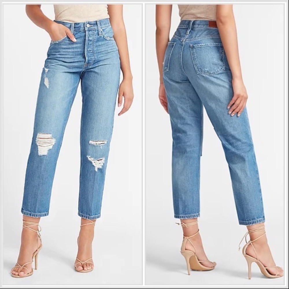 Express High Waisted Original Ripped Cropped Dad Jeans